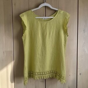 Terzo Millennio Tunic Top Women's Large Linen Chartreuse Green Coastal Preppy